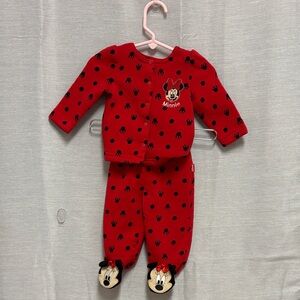 Disney Minnie Mouse Red and Black Kids Pajama Set Sz 0-3M
